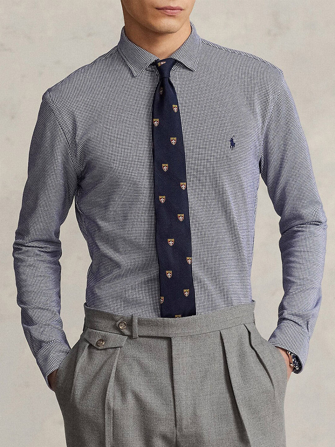 

Polo Ralph Lauren Self Design Textured Denim Cotton Formal Shirt, Navy blue