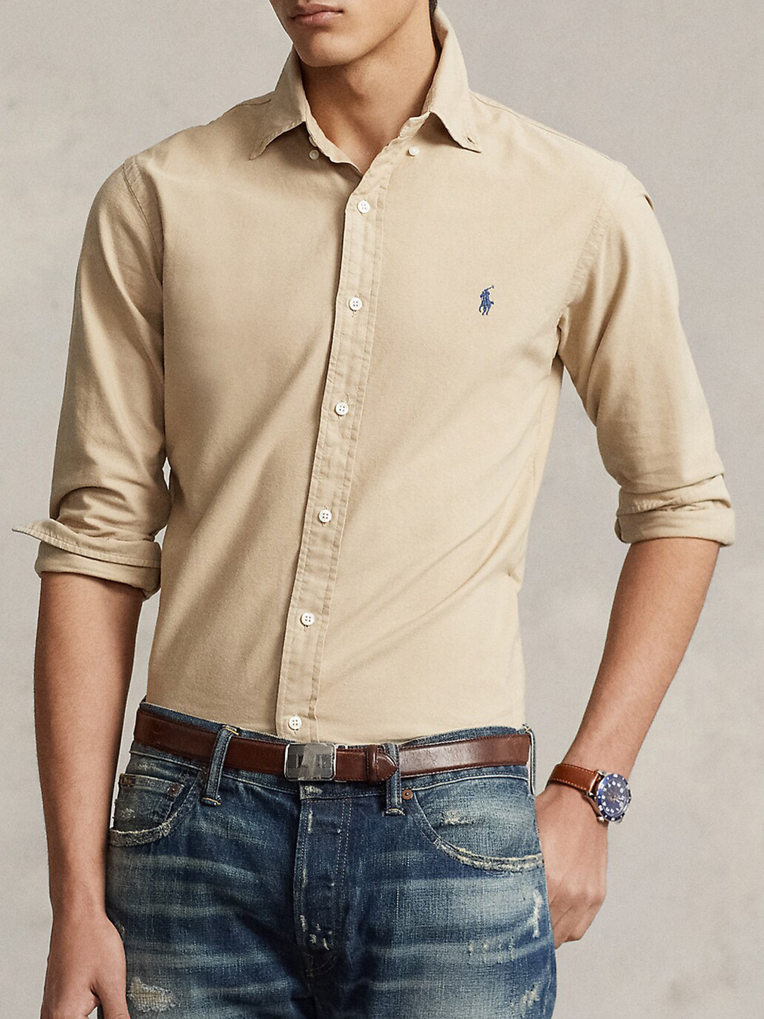 

Polo Ralph Lauren Slim-Fit Denim Cotton Casual Shirt, Beige