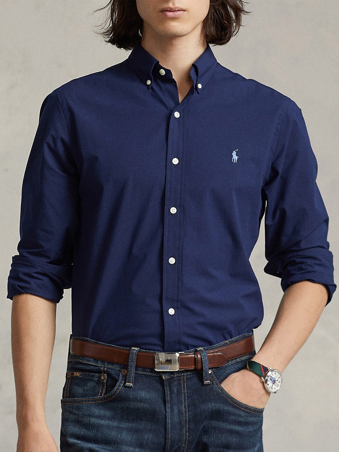 

Polo Ralph Lauren Button-Down Collar Denim Cotton Casual Shirts, Navy blue