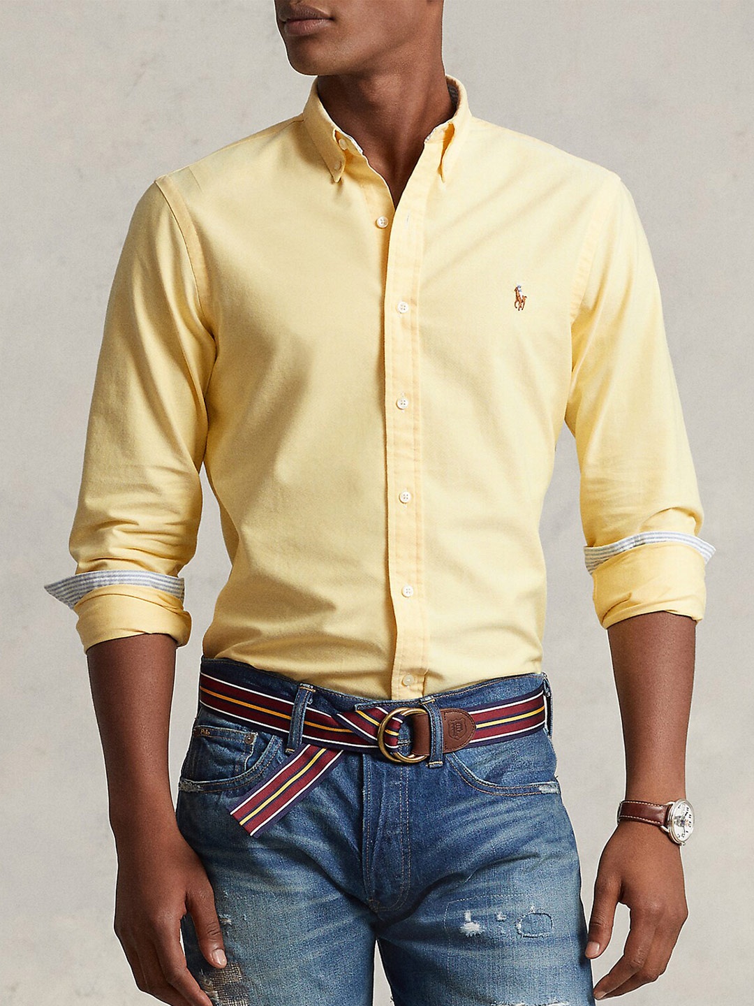 

Polo Ralph Lauren Spread Collar Button-Down Collar Denim Cotton Casual Shirt, Yellow