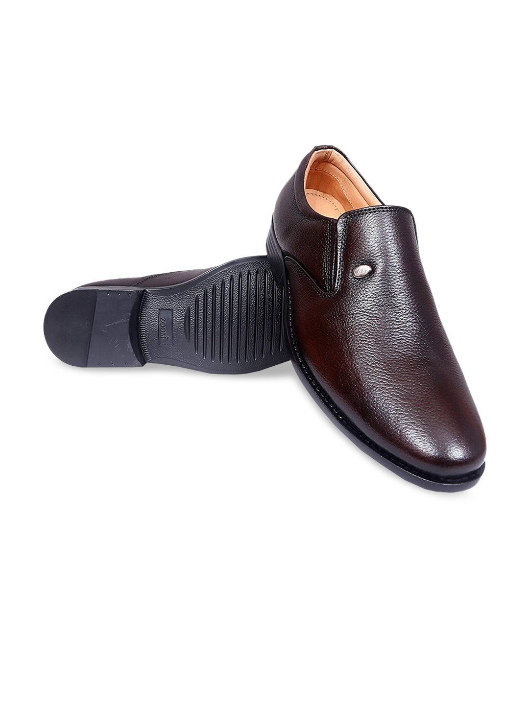 

Zoom Shoes Men Textured Leather Lace-Up Formal Slip-Ons, Brown