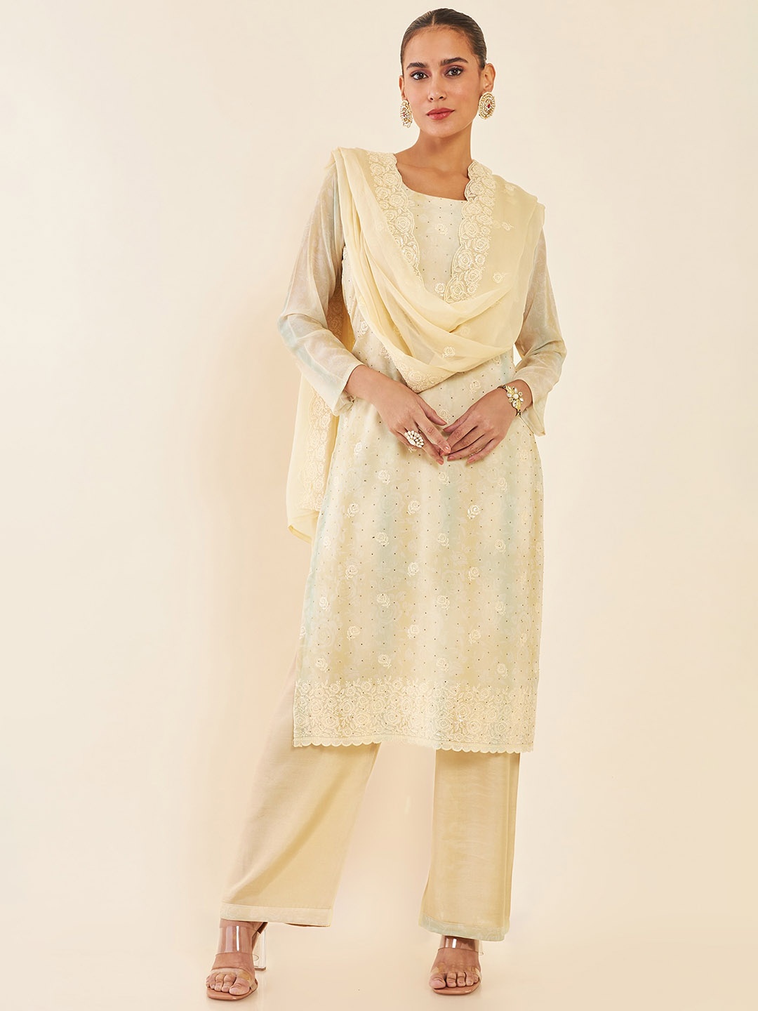 

Soch Beige & Blue Floral Sequinned Embroidered Unstitched Dress Material