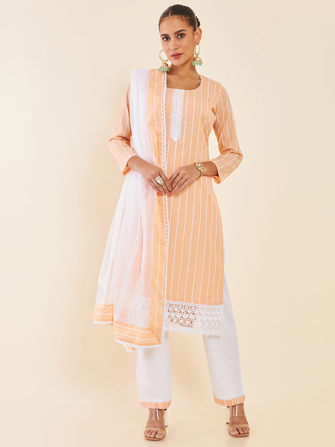 

Soch Embellished Pure Cotton Unstitched Dress Material, Peach