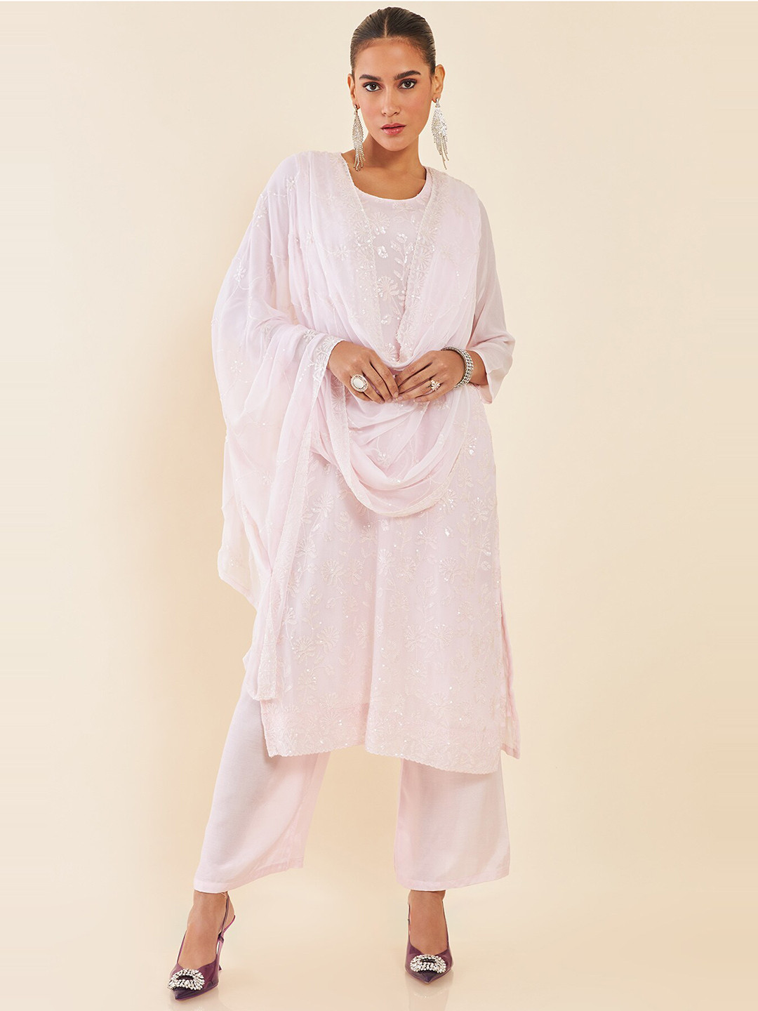

Soch Floral Embroidered Unstitched Dress Material, Pink