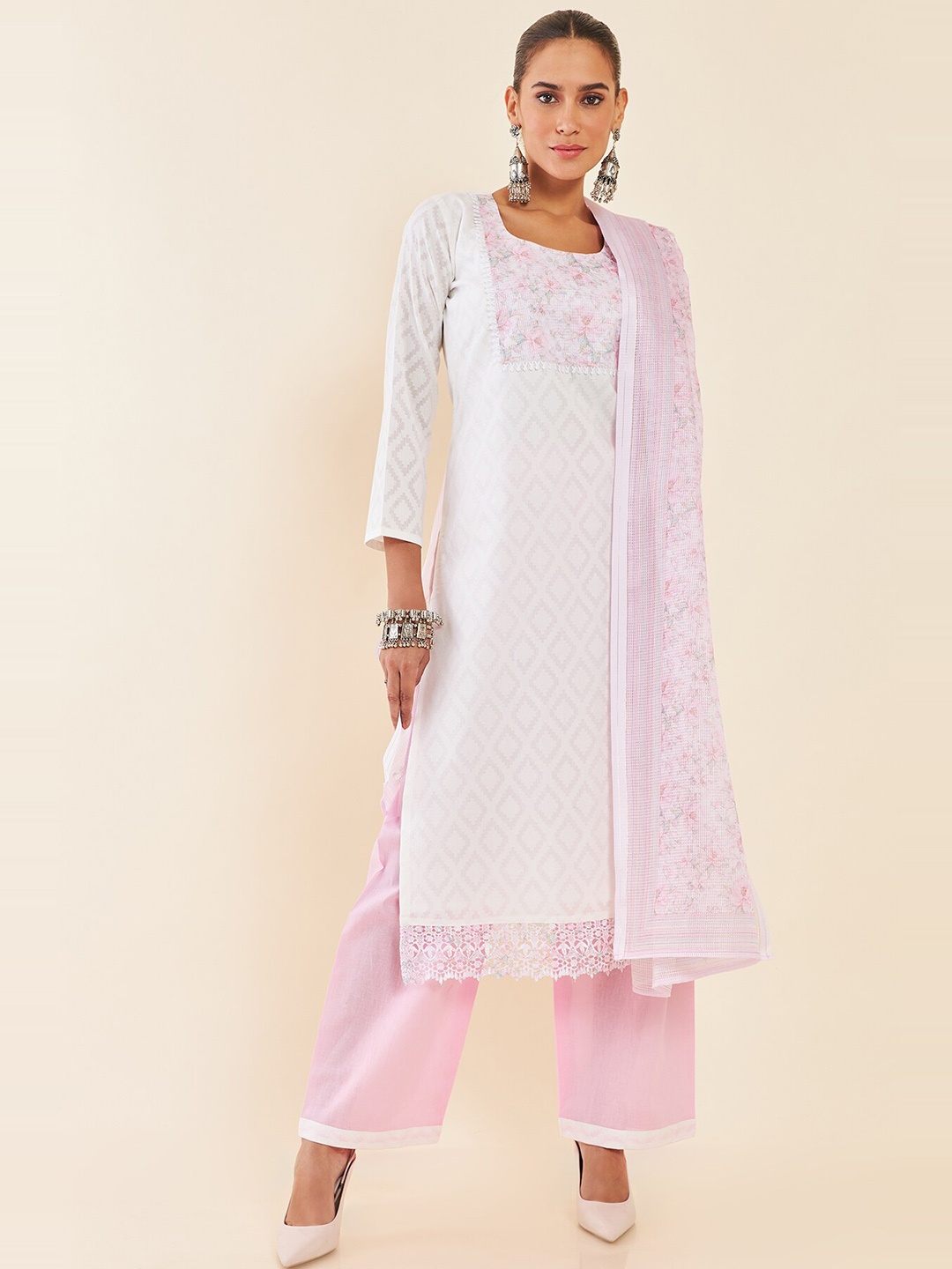

Soch Embroidered Pure Cotton Unstitched Dress Material, Off white