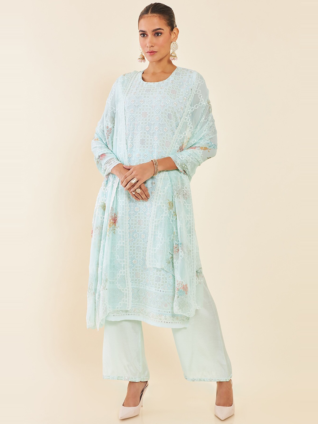 

Soch Embroidered Sequinned Unstitched Dress Material, Blue