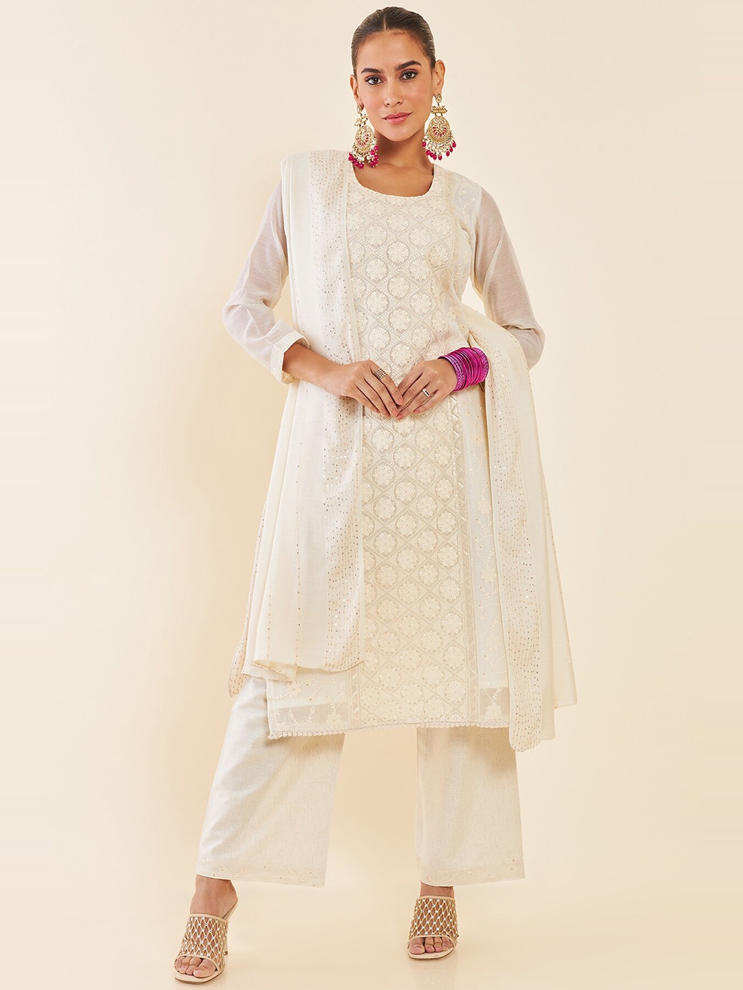 

Soch Cream Floral Embroidered Unstitched Dress Material