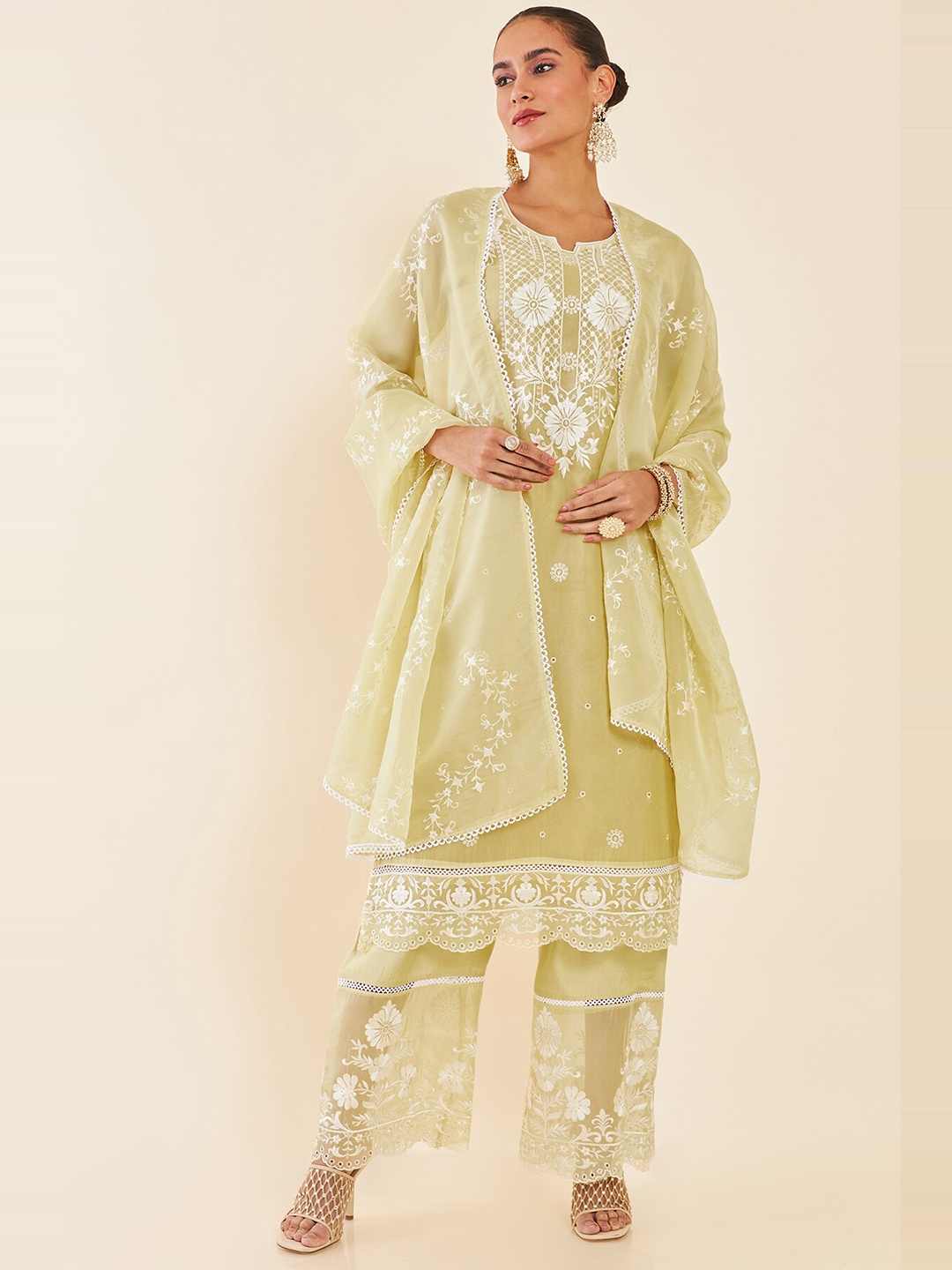 

Soch Yellow & White Floral Embroidered Organza Unstitched Dress Material