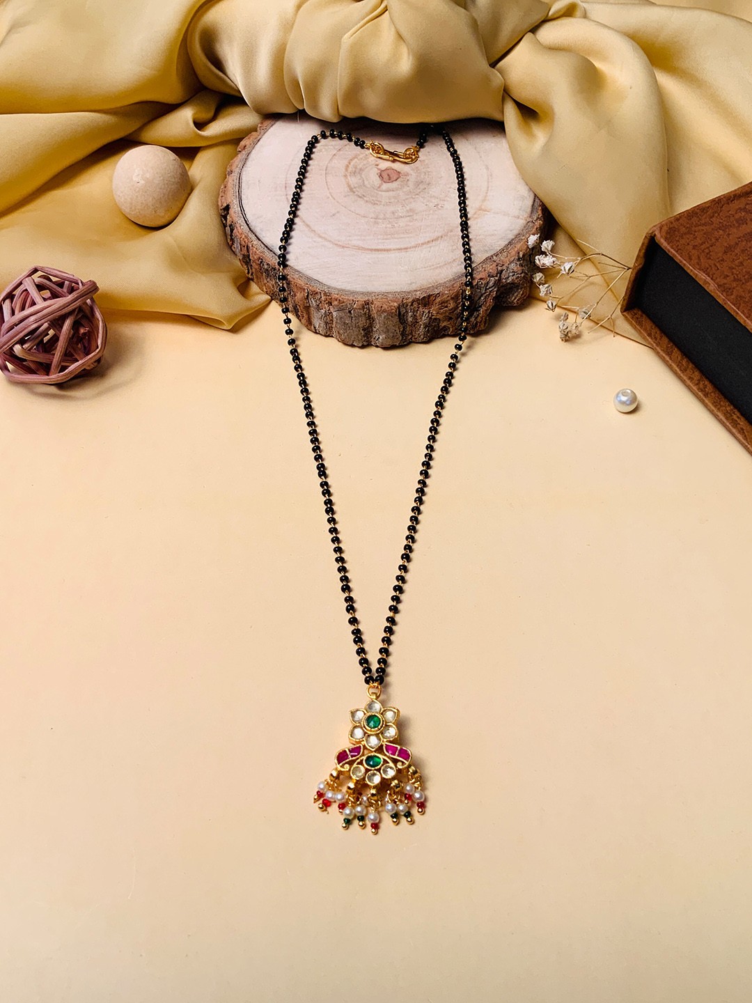 

ABDESIGNS Gold-Plated Beaded Kundan Studded Drop Mangalsutra