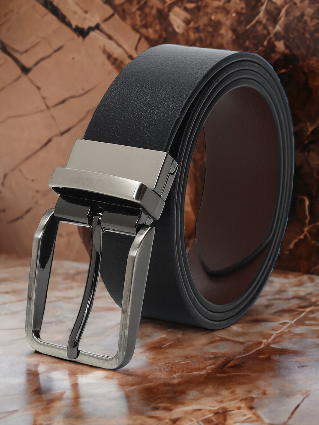

CRUSSET Men Textured Leather Reversible Formal Belt, Black