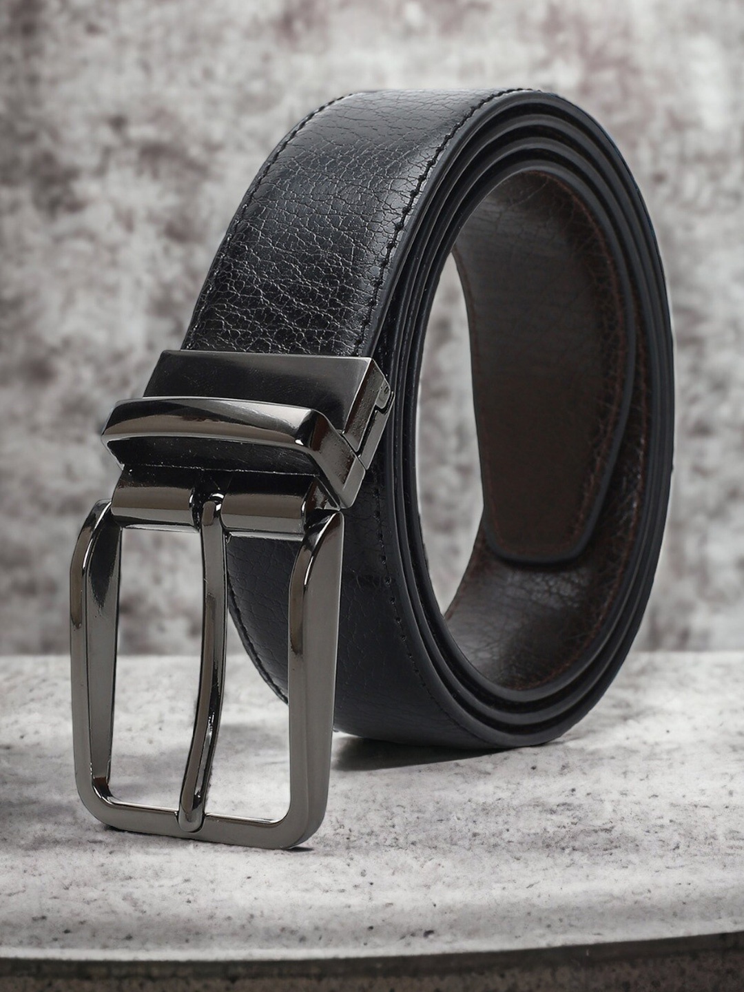 

CRUSSET Men Textured Reversible Formal Belt, Black