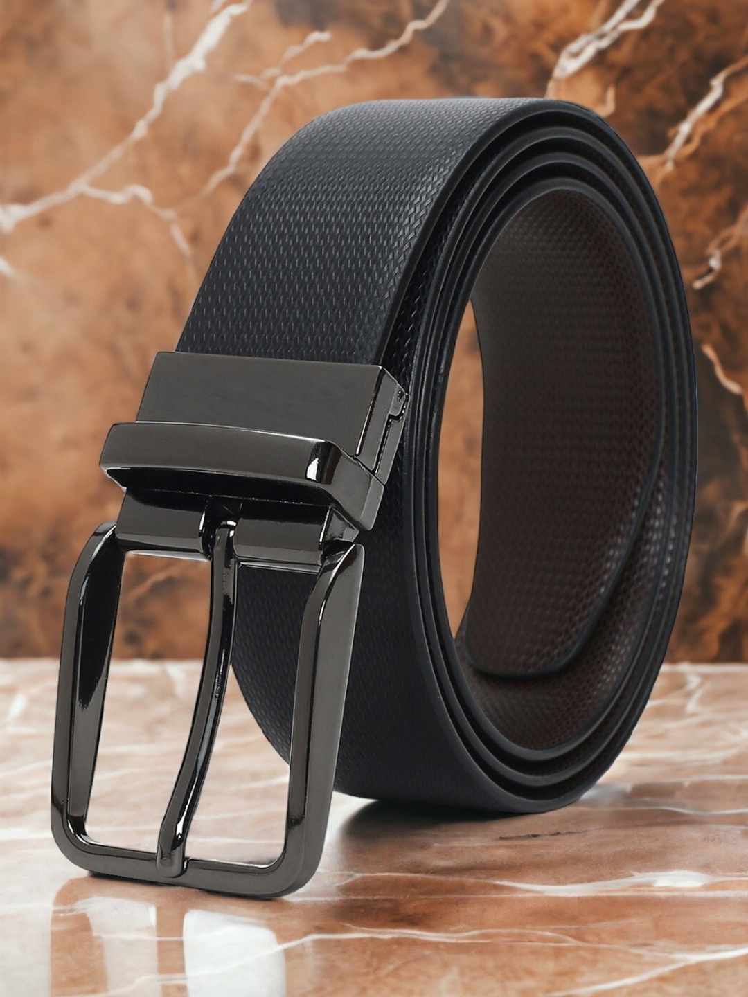 

CRUSSET Men Textured Reversible Formal Belt, Black