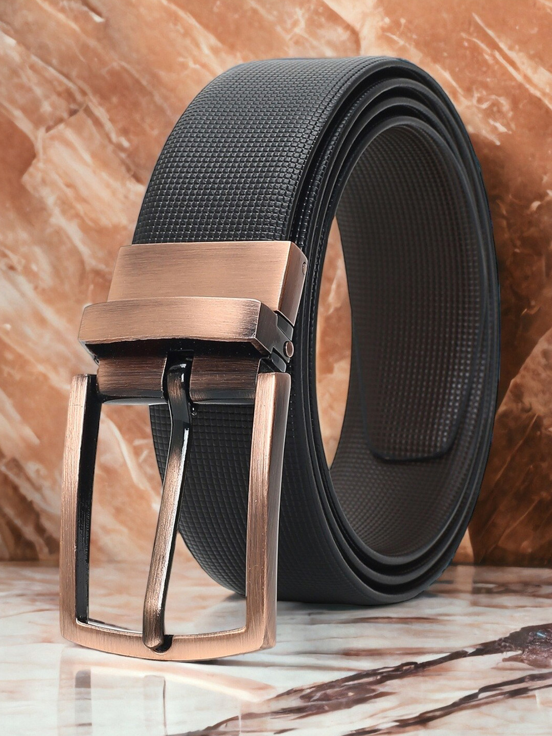 

CRUSSET Men Textured Leather Reversible Formal Belt, Black