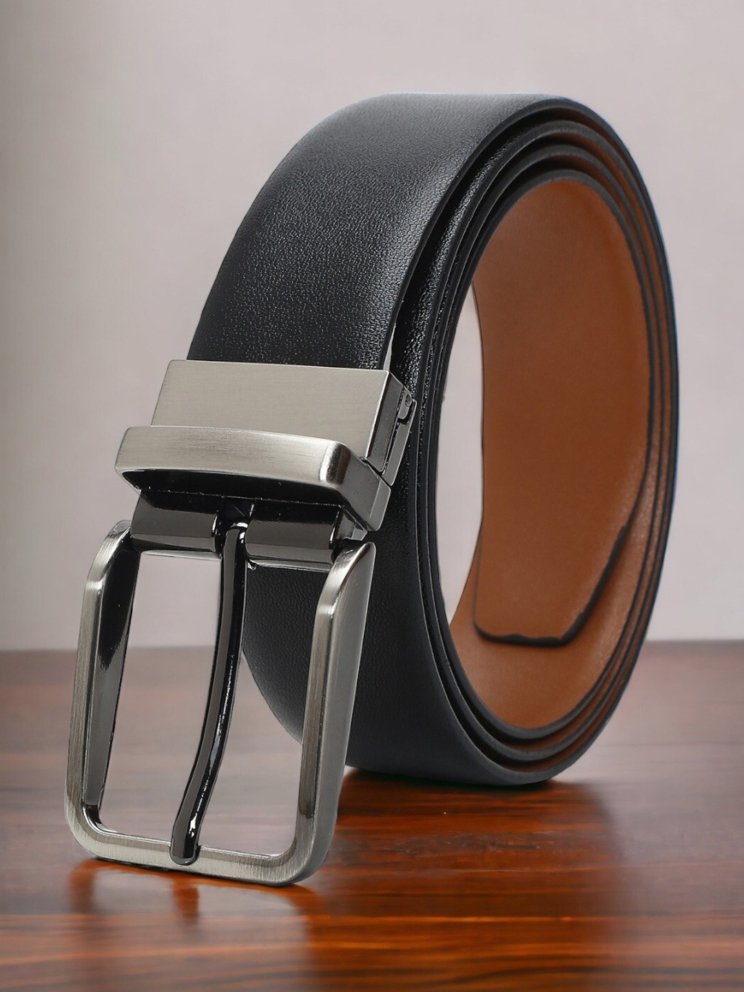 

CRUSSET Men Leather Reversible Formal Belt, Black