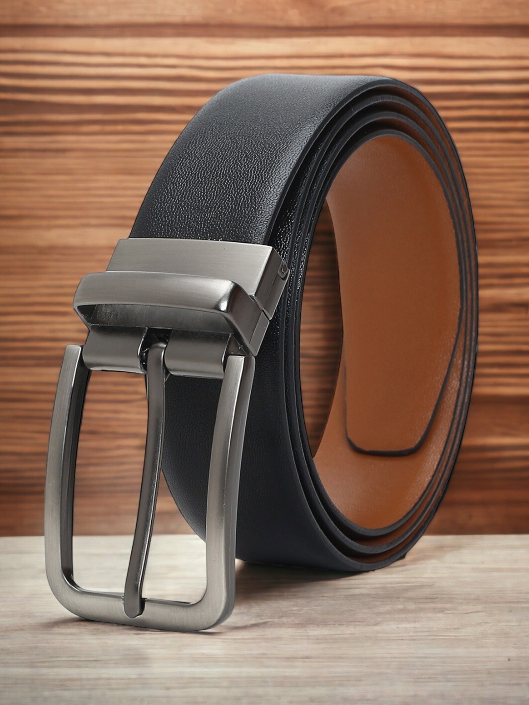

CRUSSET Men Textured Reversible Leather Formal Belt, Black