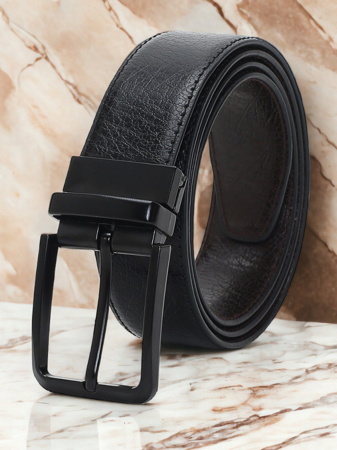 

CRUSSET Men Textured Reversible Formal Belt, Black