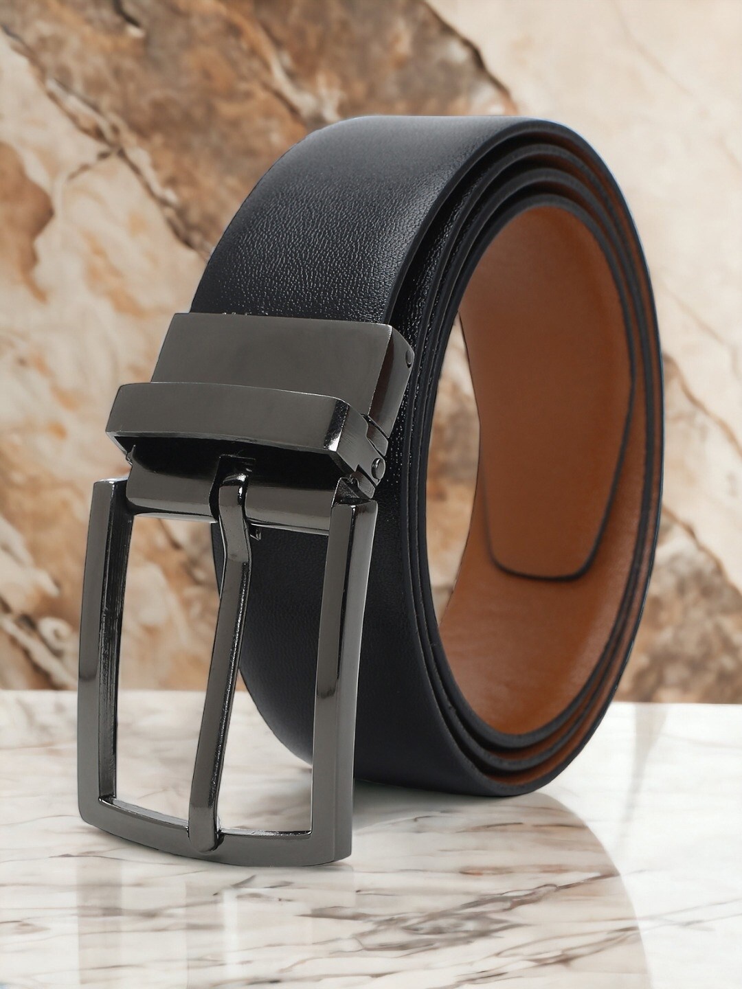 

CRUSSET Men Textured Leather Reversible Formal Belt, Black