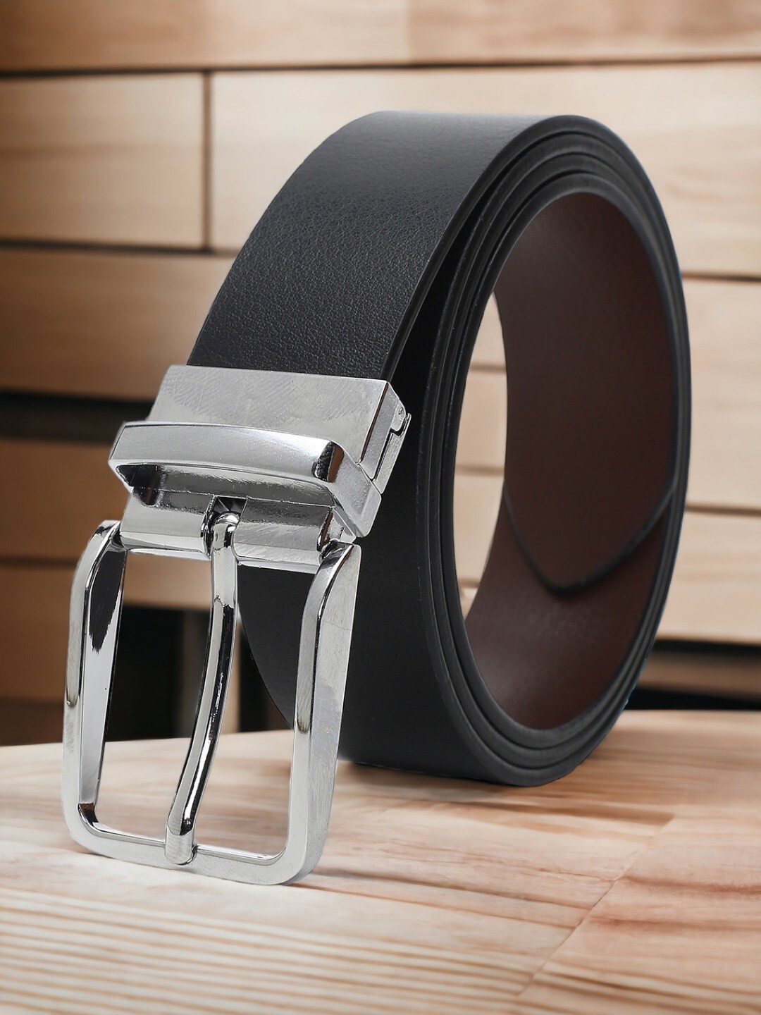 

CRUSSET Men Textured Leather Reversible Formal Belt, Black
