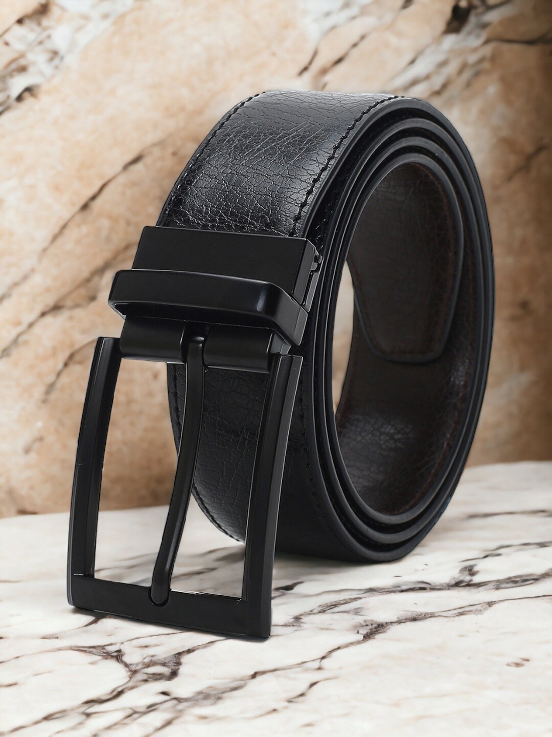 

CRUSSET Men Textured Reversible Formal Belt, Black