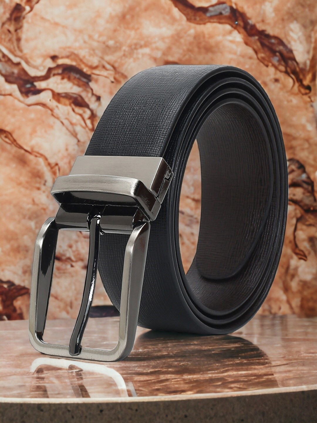 

CRUSSET Men Striped Reversible Formal Belt, Black