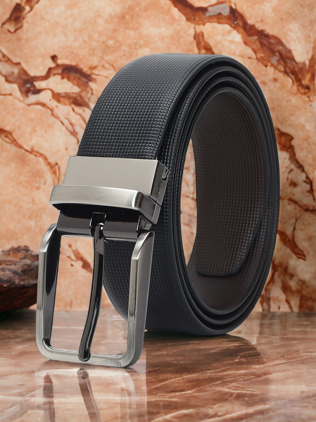 

CRUSSET Men Textured Leather Reversible Formal Belt, Black