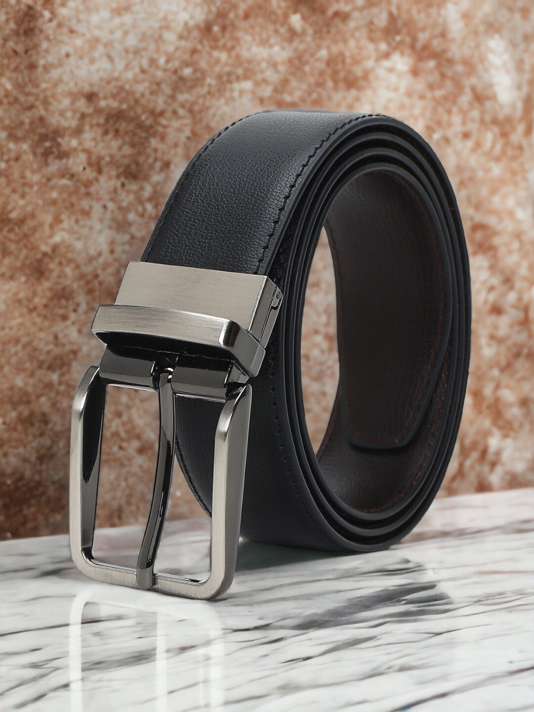 

CRUSSET Men Textured Reversible Formal Belt, Black