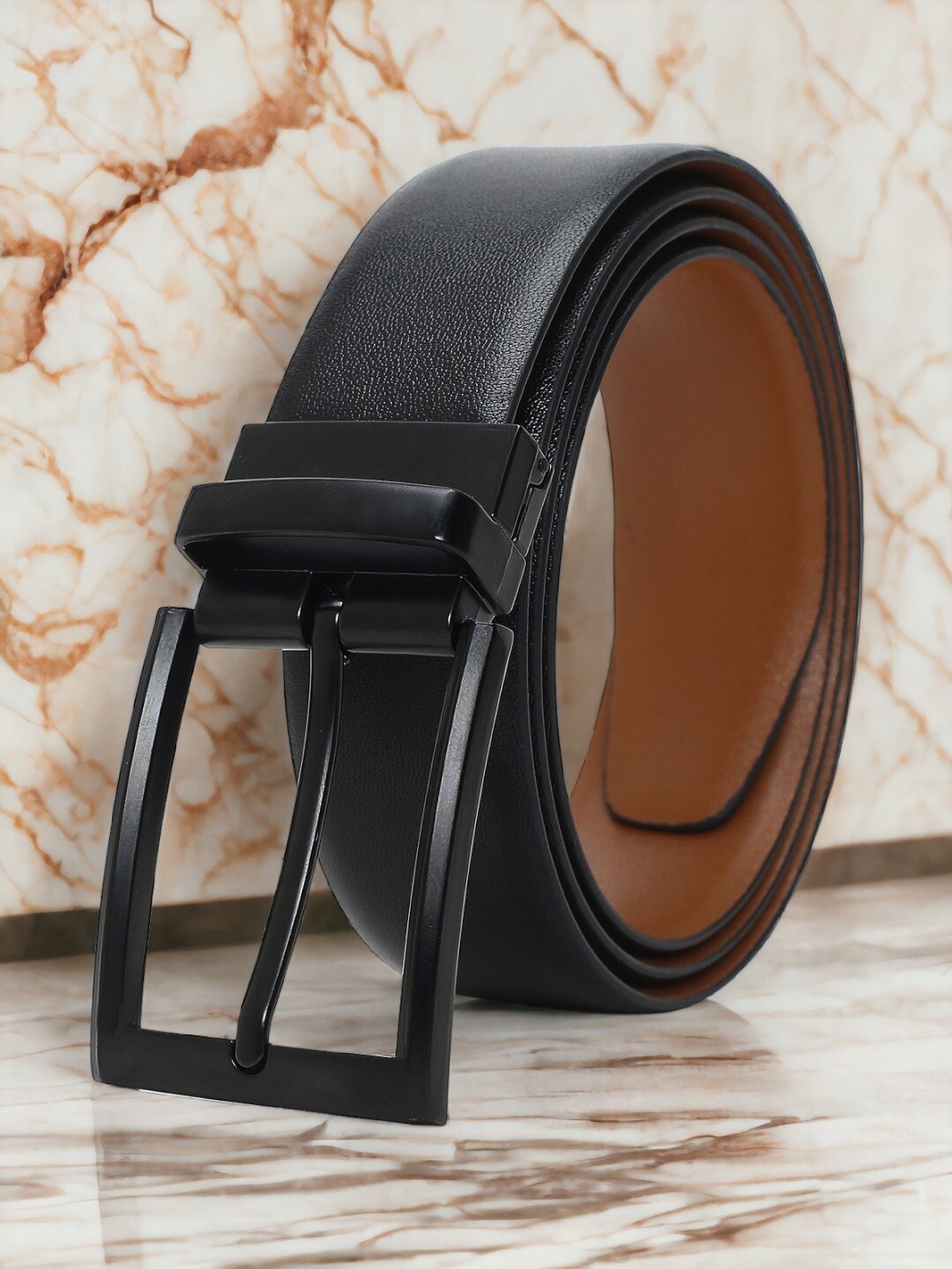 

CRUSSET Men Leather Reversible Formal Belt, Black