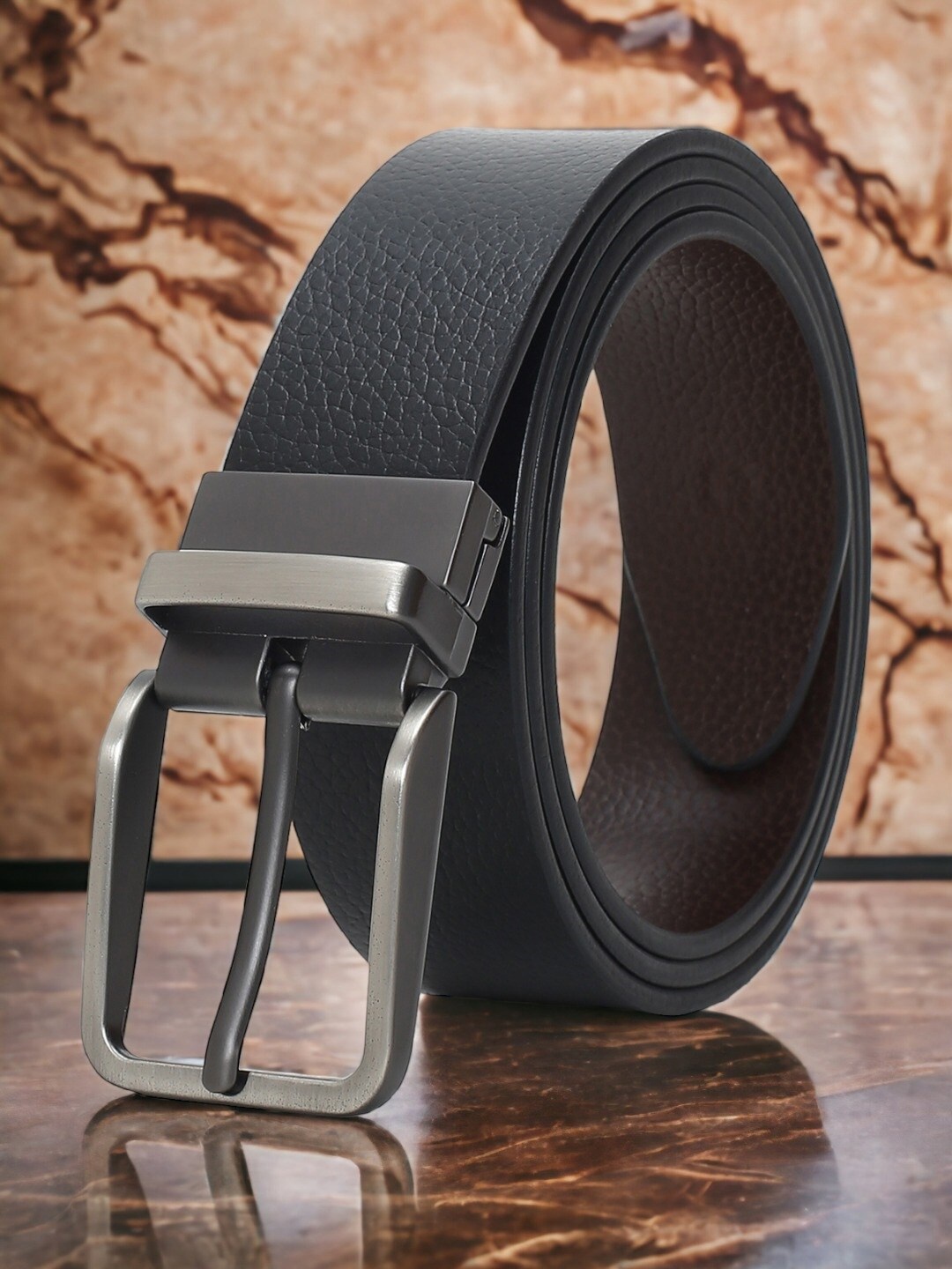 

CRUSSET Men Textured Leather Reversible Formal Belt, Black