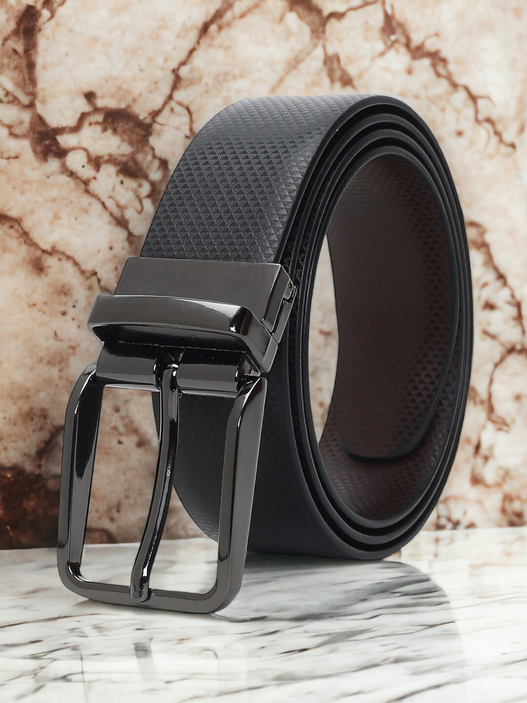 

CRUSSET Men Textured Reversible Formal Belt, Black