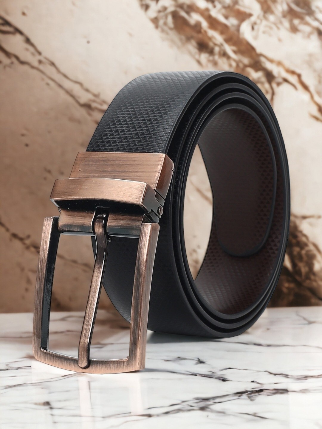 

CRUSSET Men Textured Reversible Formal Belt, Black