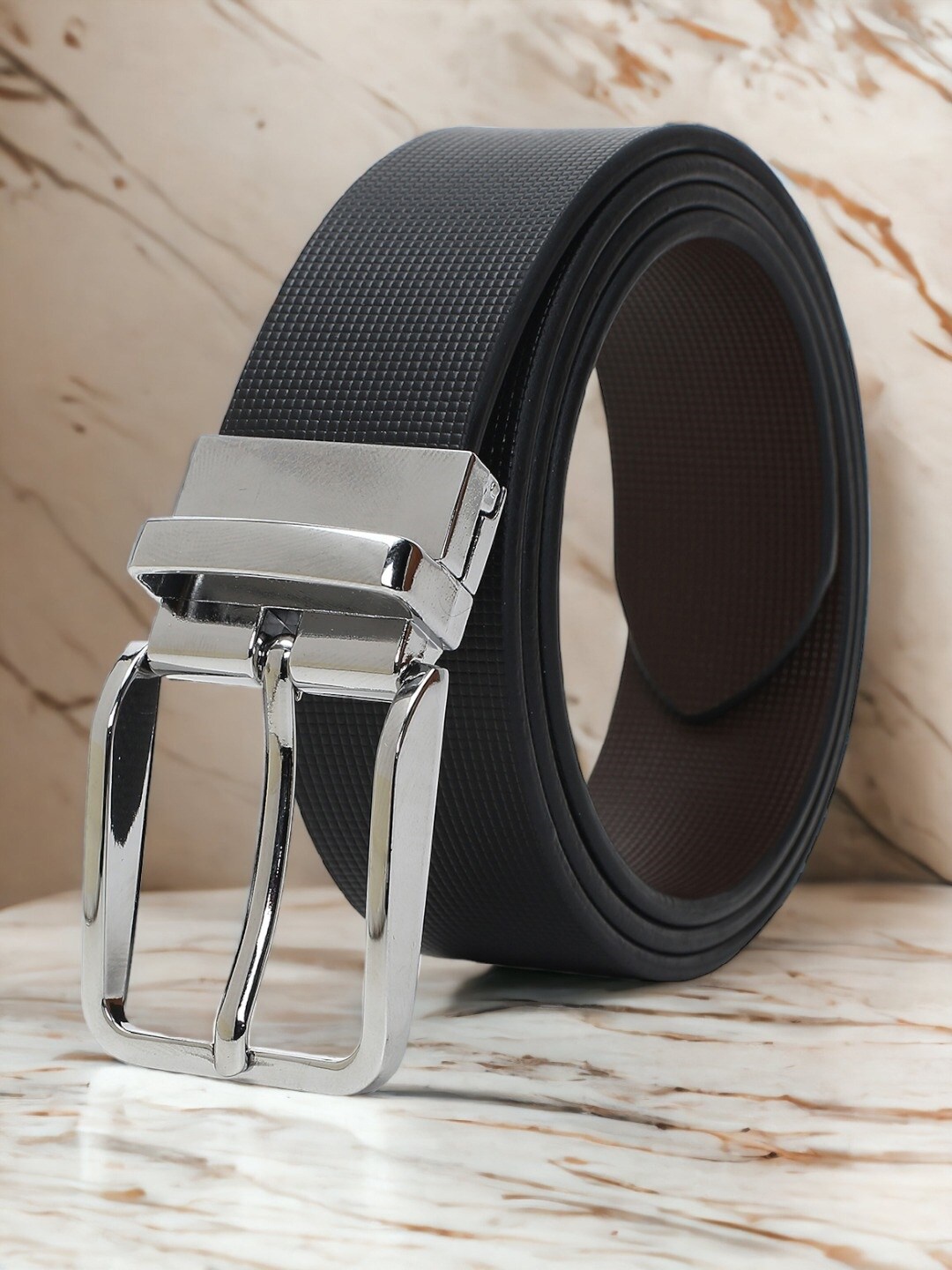 

CRUSSET Men Textured Leather Reversible Formal Belt, Black