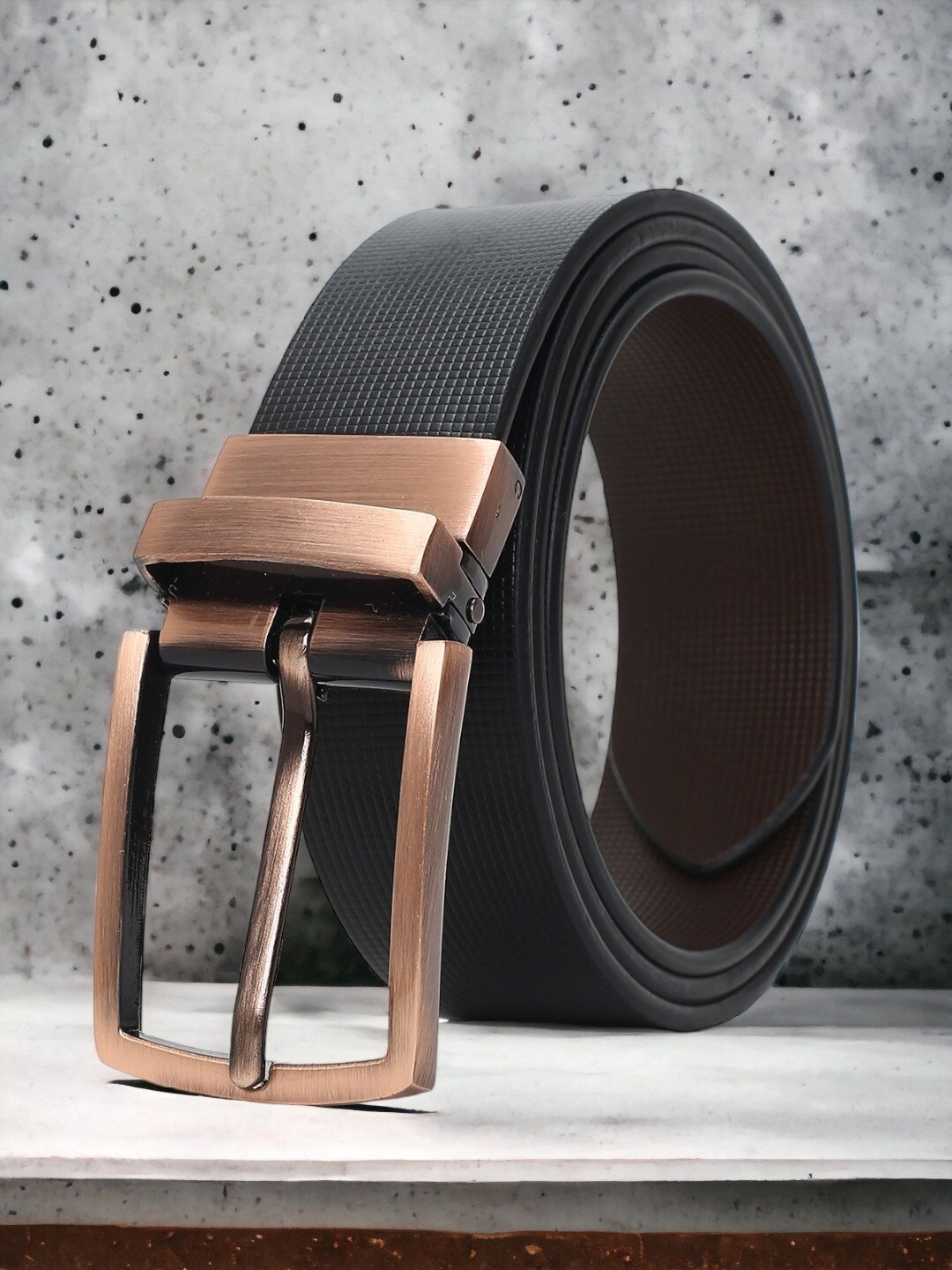 

CRUSSET Men Textured Leather Reversible Formal Belt, Black