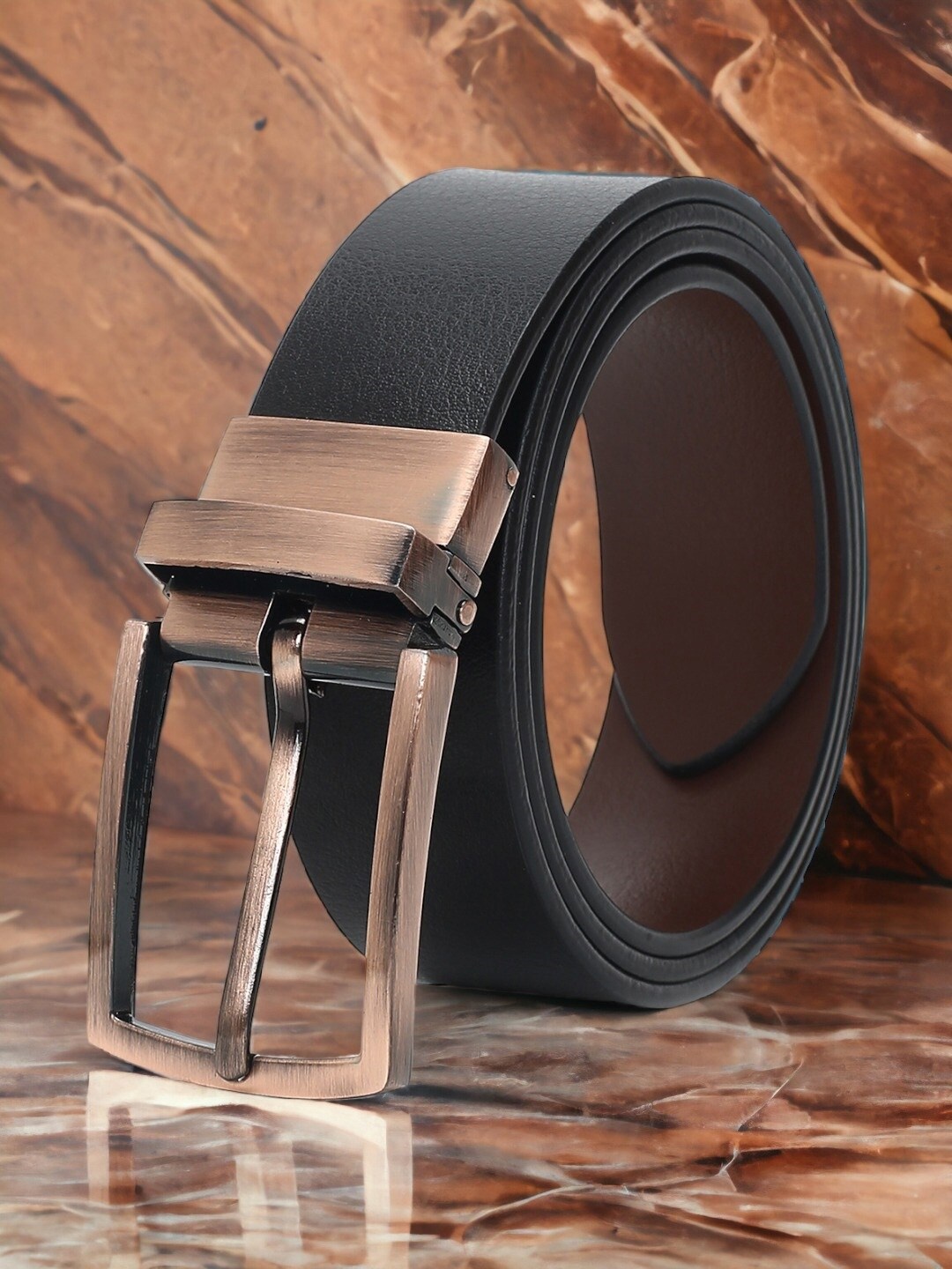 

CRUSSET Men Textured Leather Reversible Formal Belt, Black