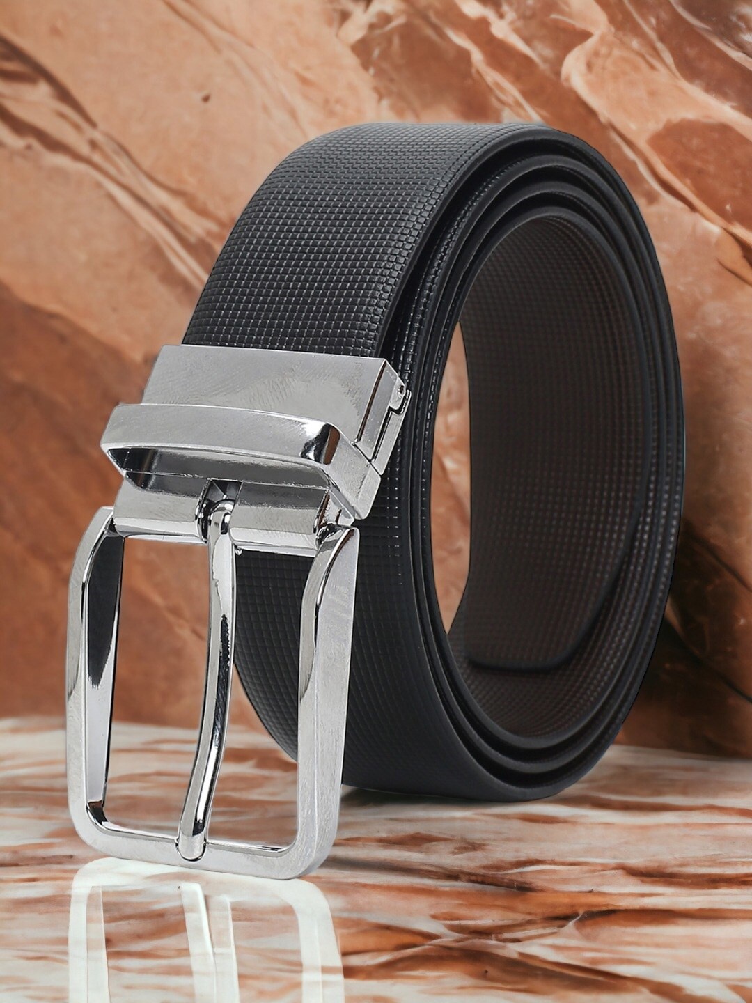 

CRUSSET Men Textured Leather Reversible Formal Belt, Black