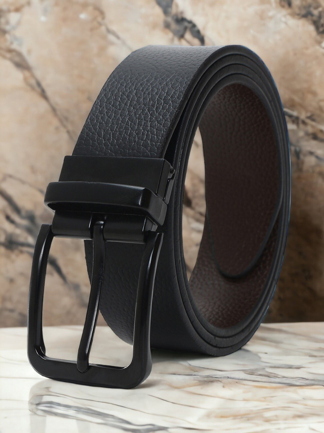

CRUSSET Men Textured Leather Reversible Formal Belt, Black