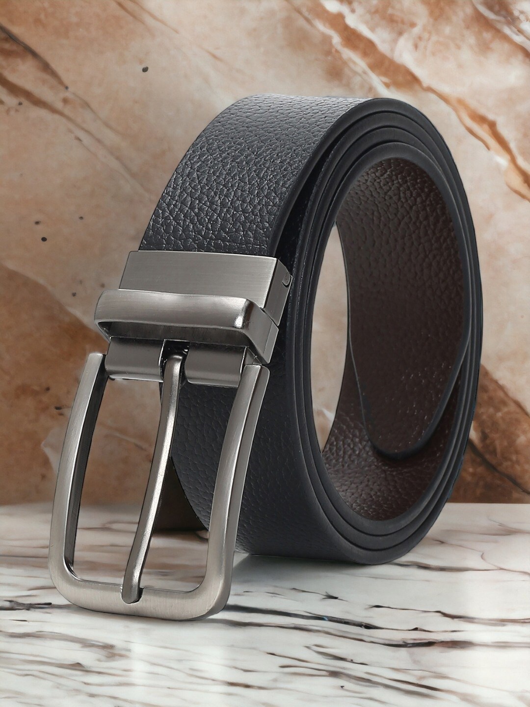 

CRUSSET Men Textured Leather Reversible Formal Belt, Black