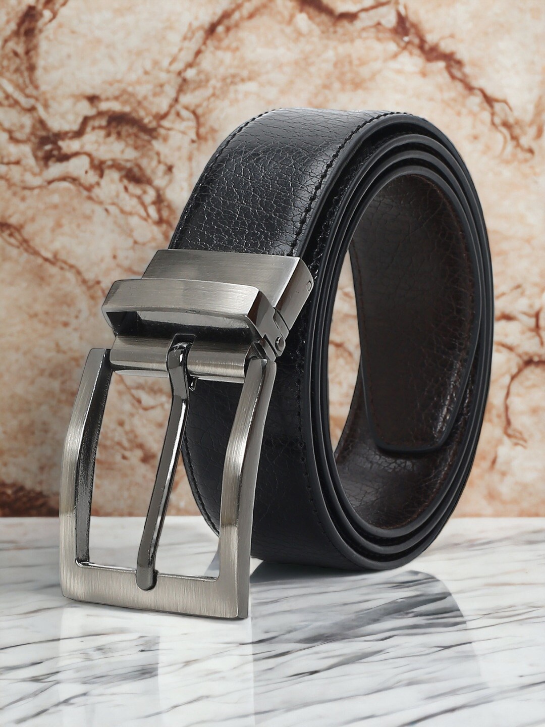 

CRUSSET Men Textured Reversible Formal Belt, Black