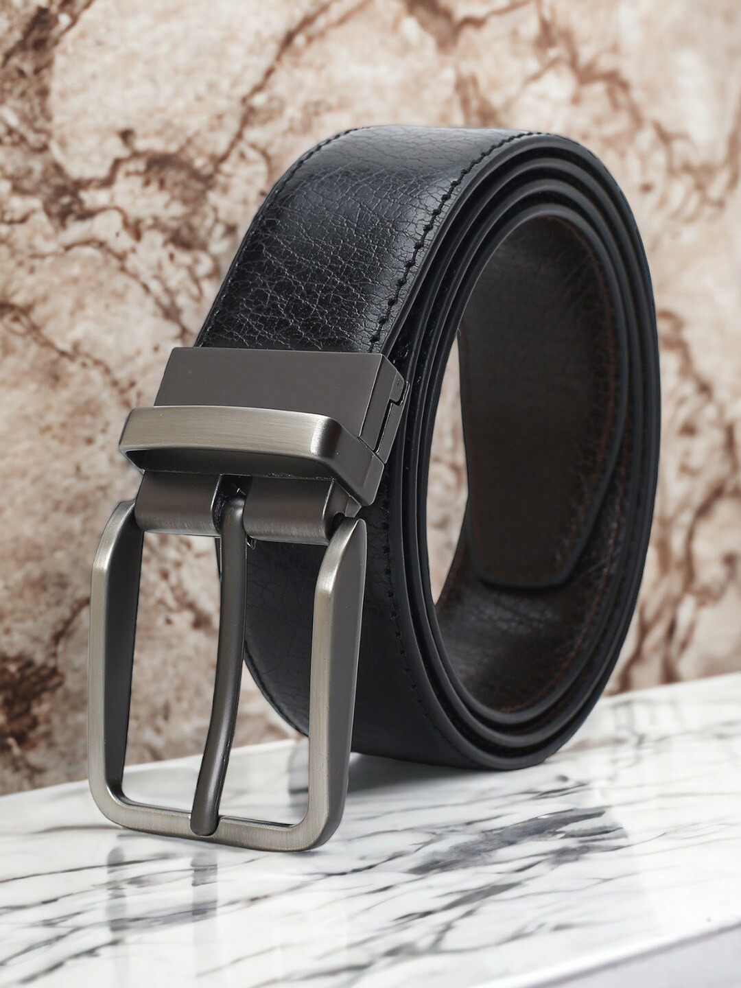 

CRUSSET Men Textured Reversible Formal Belt, Black
