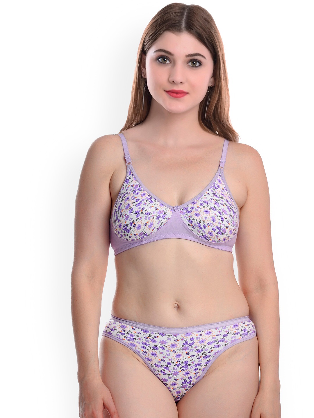

AROUSY Floral Printed Non-Padded Cotton Lingerie Set BY_Madhu Set_Purple_32