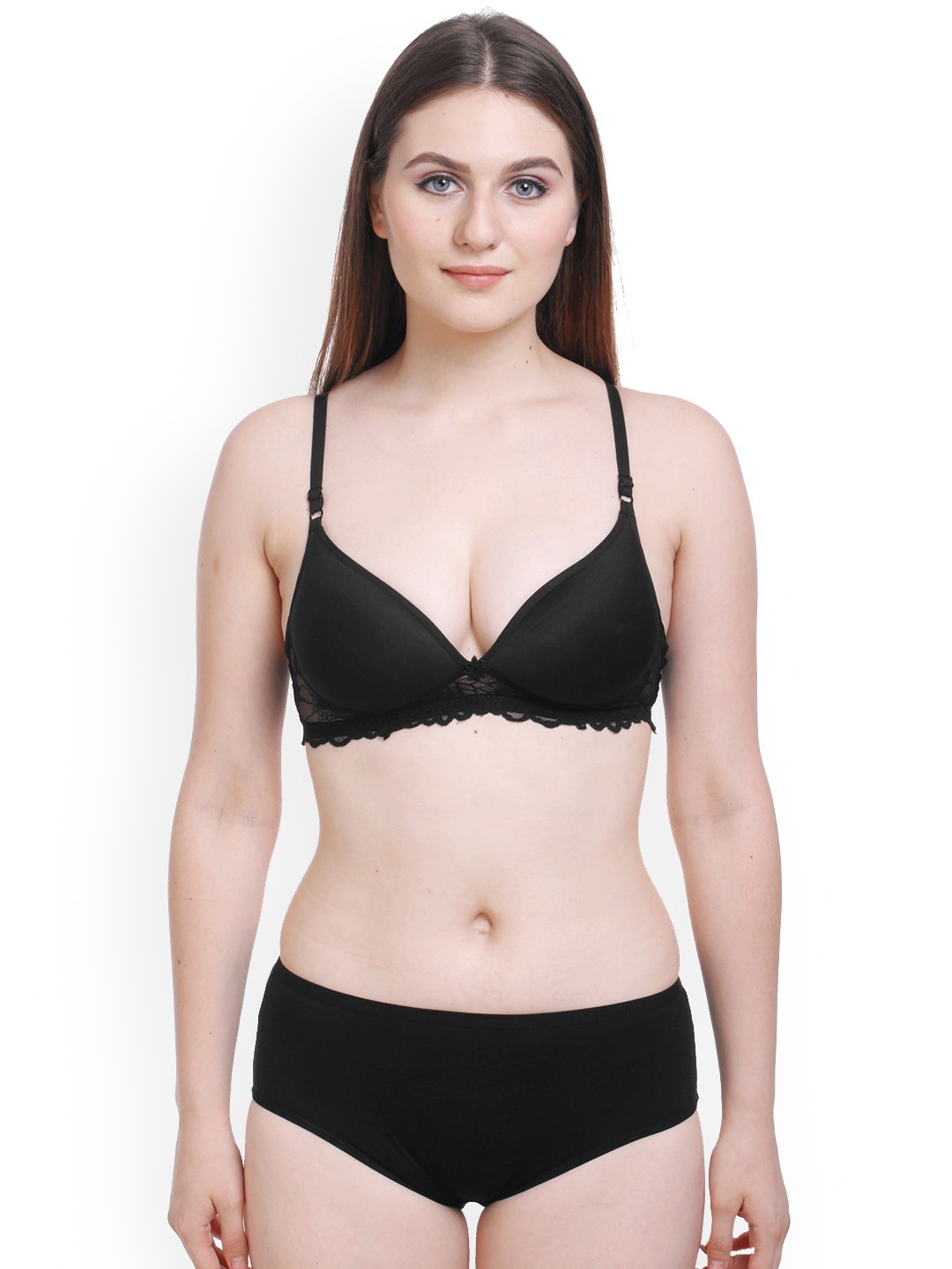 

AROUSY Self Design Laced Cotton Lingerie Set BY_Pd Set_Black_32