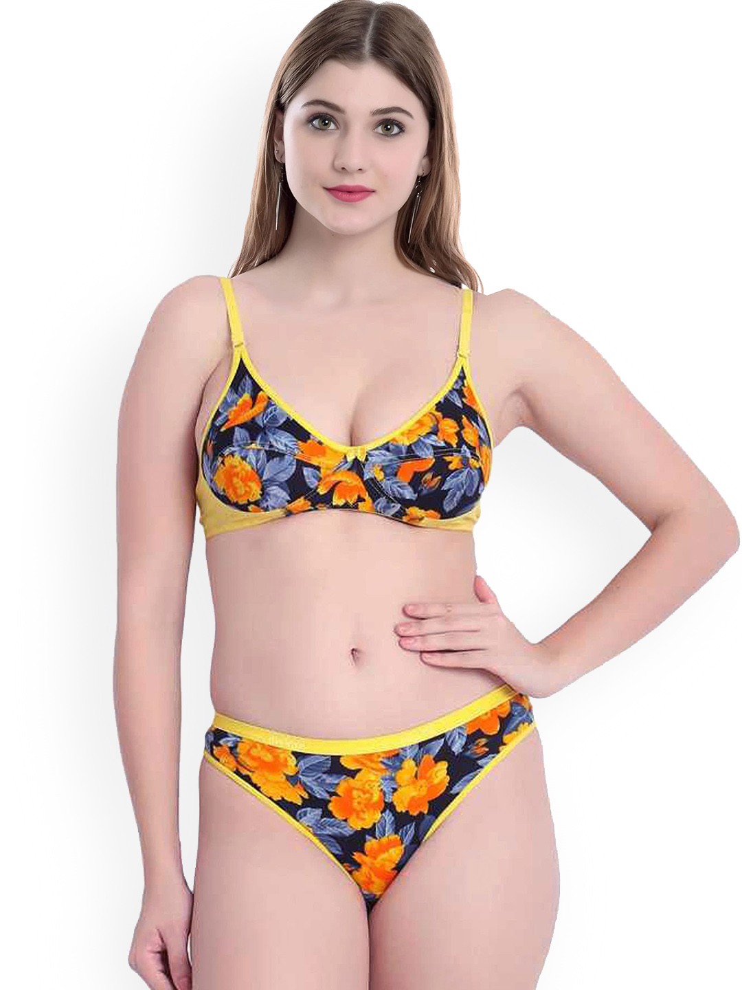 

AROUSY Printed Cotton Non-Padded Lingerie Set BY_Sunflower Set_Yellow_30