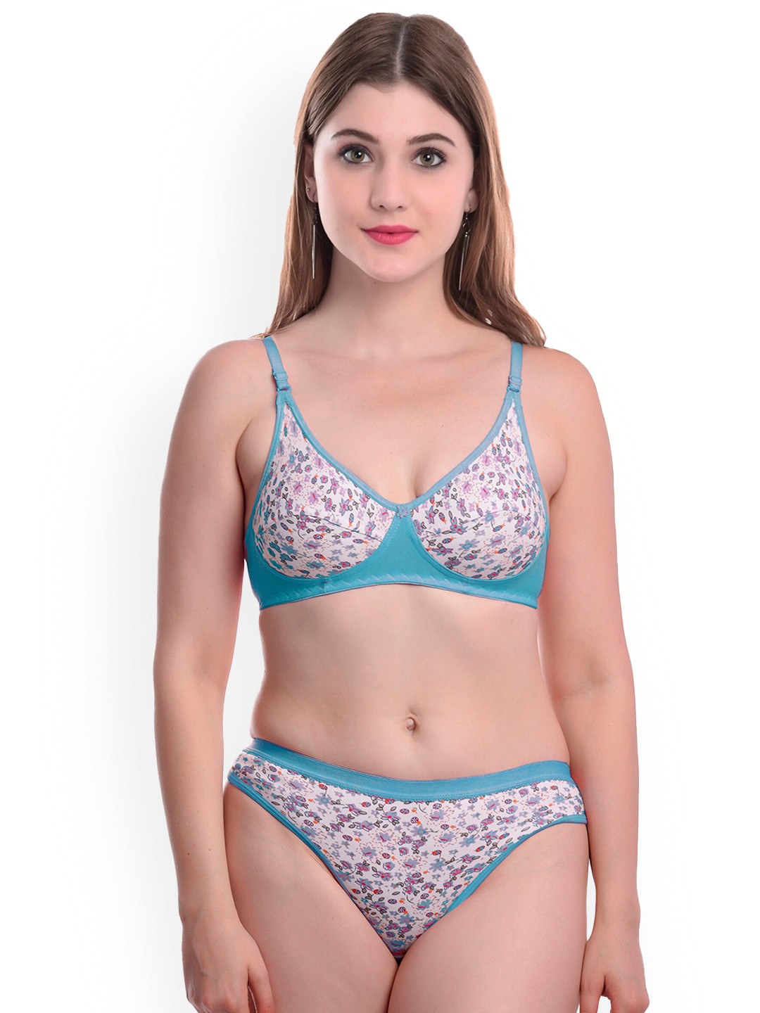 AROUSY Floral Printed Cotton Lingerie Set BY_Madhu Set_Blue_30