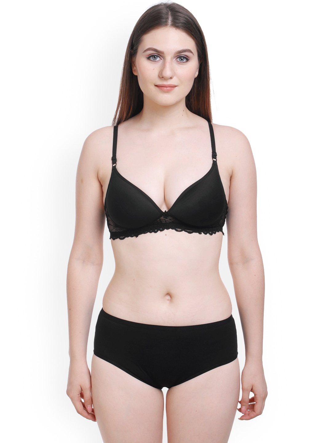 

AROUSY Self Design Laced Cotton Lingerie Set BY_Pd Set_Black_38