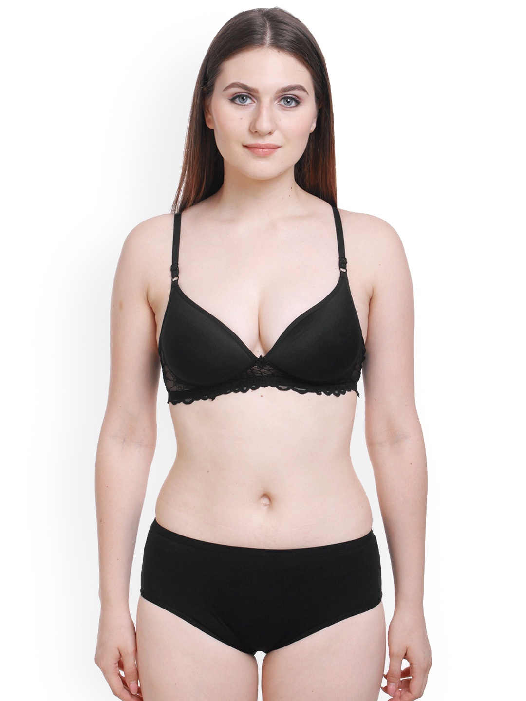 

AROUSY Self Design Laced Lightly Padded Cotton Lingerie Set BY_Pd Set_Black_30