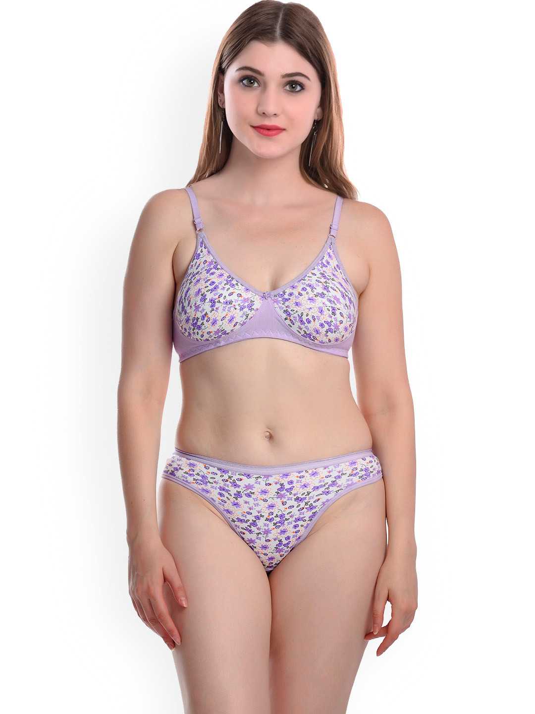 

AROUSY Floral Printed Non-Wired Cotton Lingerie BY_Madhu Set_Purple_38