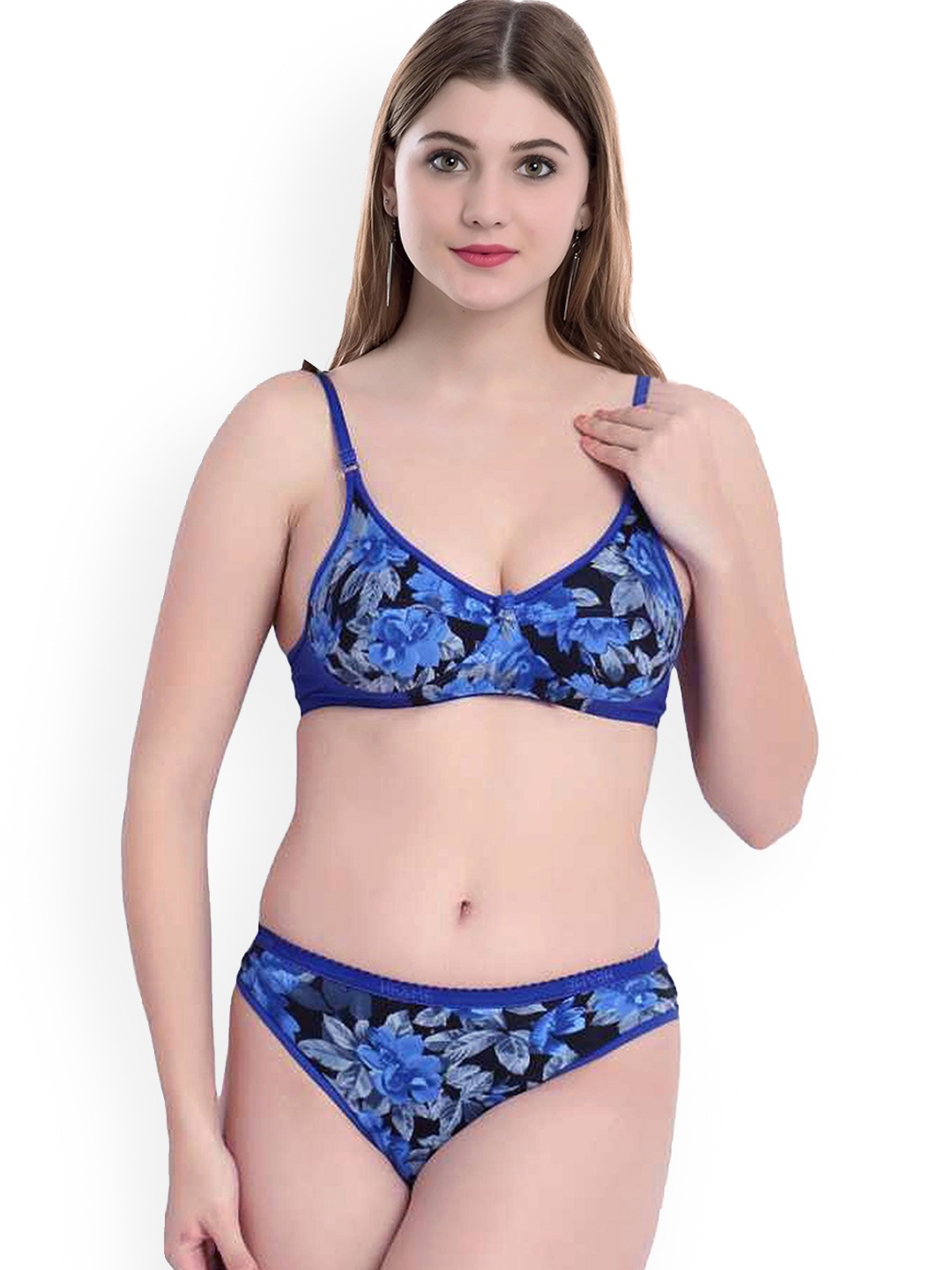 

AROUSY Printed Cotton Lingerie Set, Blue