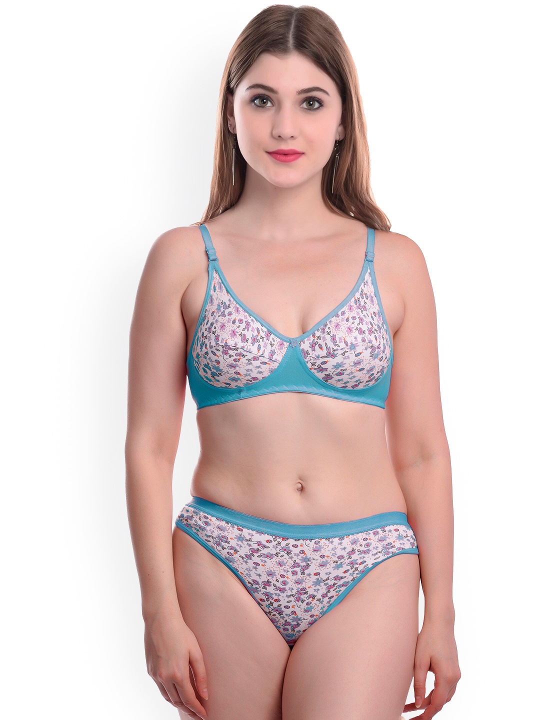 

AROUSY Floral Printed Cotton Non Padded Lingerie Set BY_Madhu Set_Blue_38