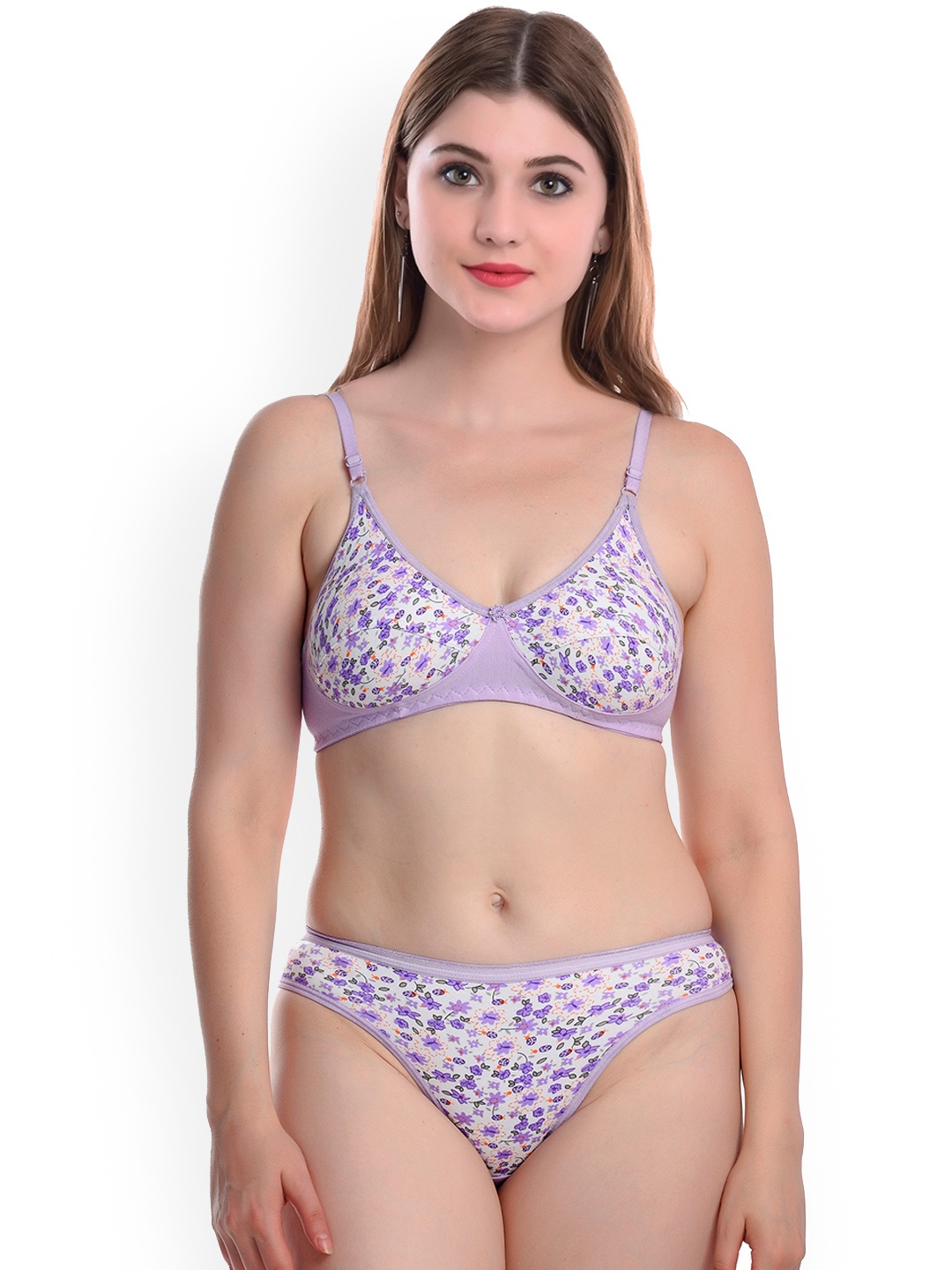 AROUSY Floral Printed Non-Padded Cotton Lingerie Set BY_Madhu Set_Purple_30