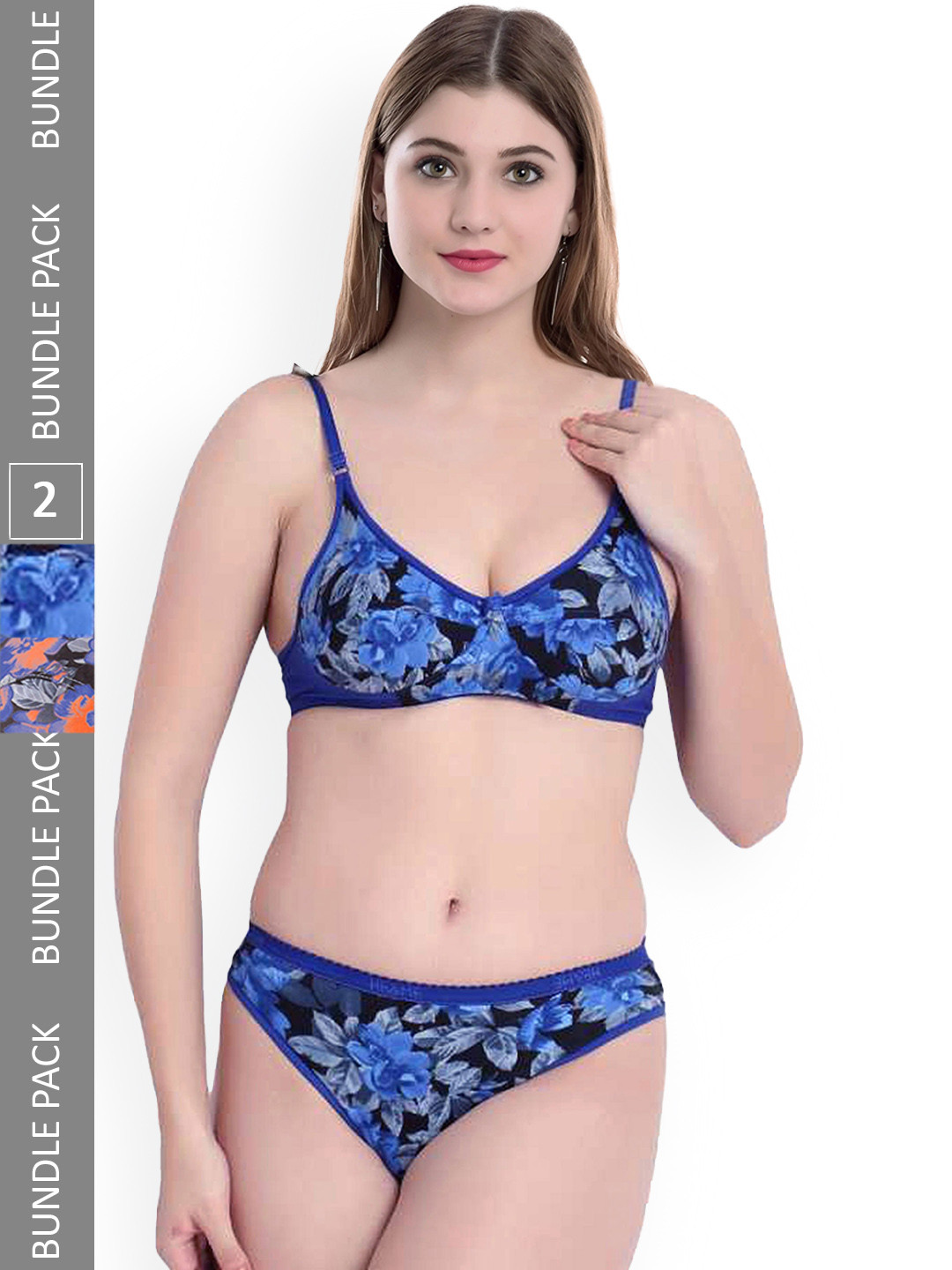 

AROUSY Pack Of 2 Printed Cotton Lingerie Set BY_Sunflower Set_Blue_40