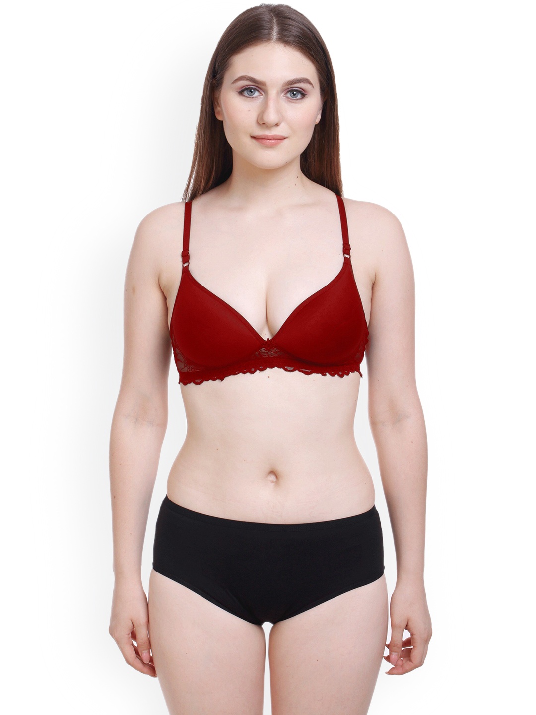 

AROUSY Self Design Laced Non Padded Cotton Lingerie Set BY_Pd Set_Maroon_34